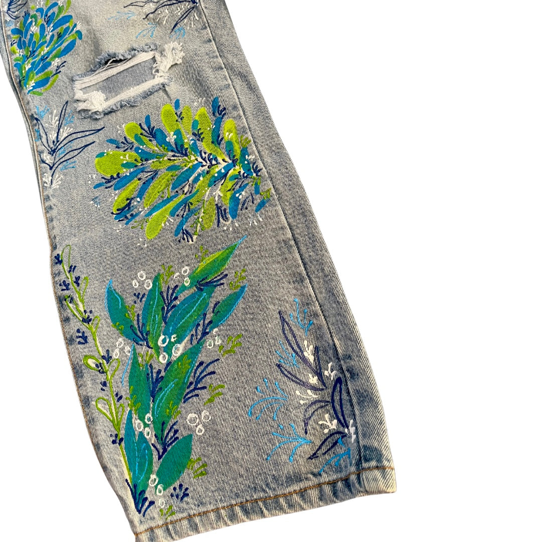 Green & Blue Mocking Bird Jeans