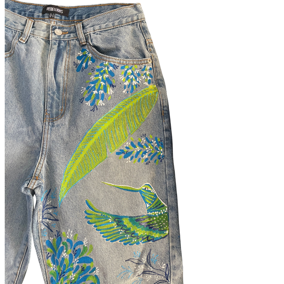 Green & Blue Mocking Bird Jeans
