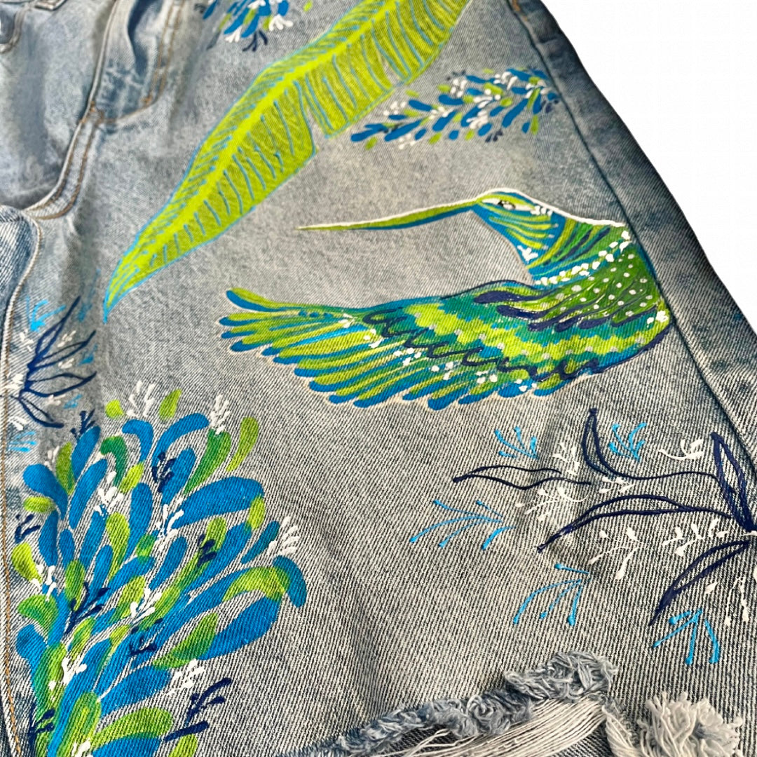 Green & Blue Mocking Bird Jeans