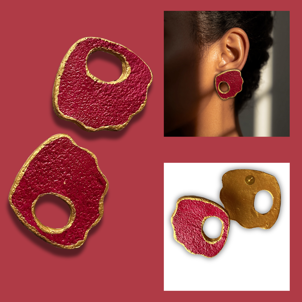 Magenta Sandpaper Textured Shell Earrings