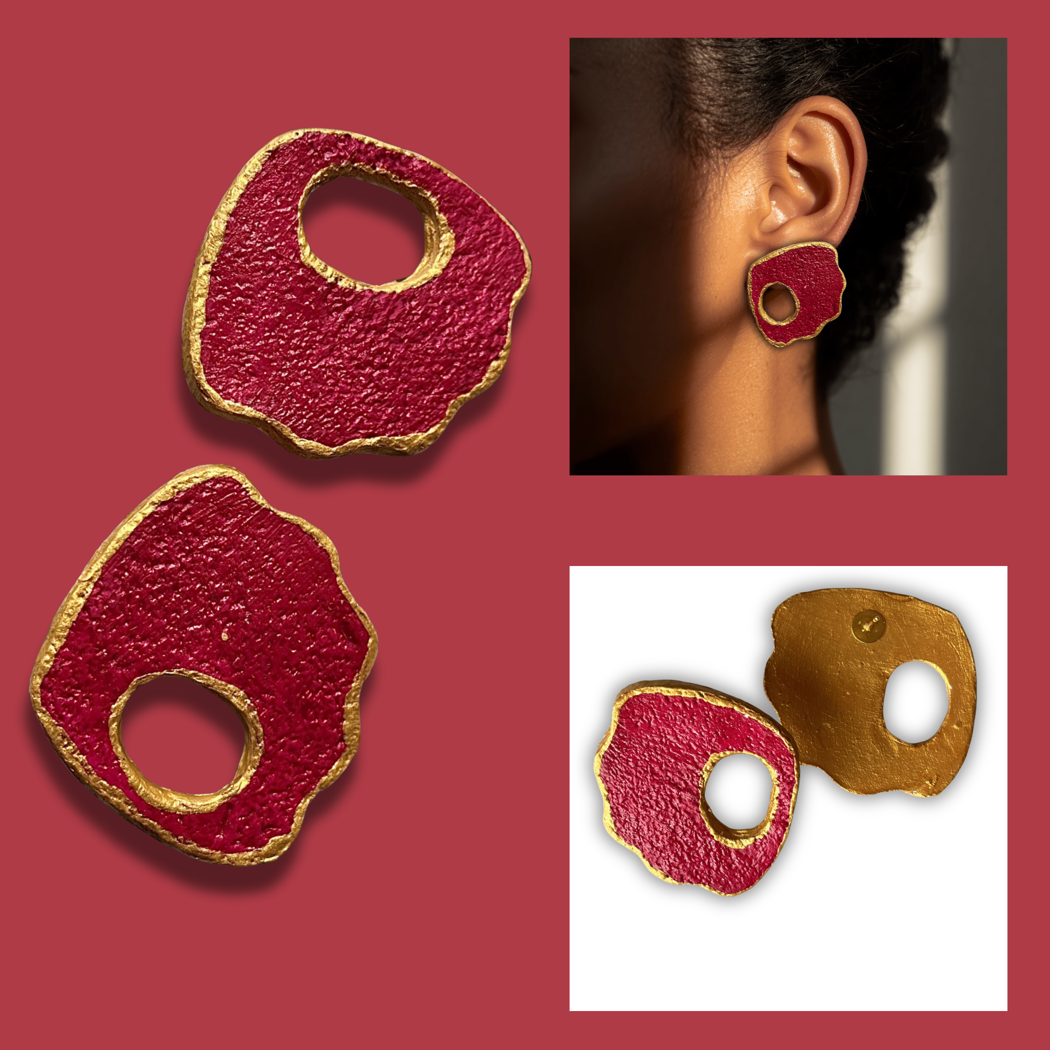 Magenta Sandpaper Textured Shell Earrings