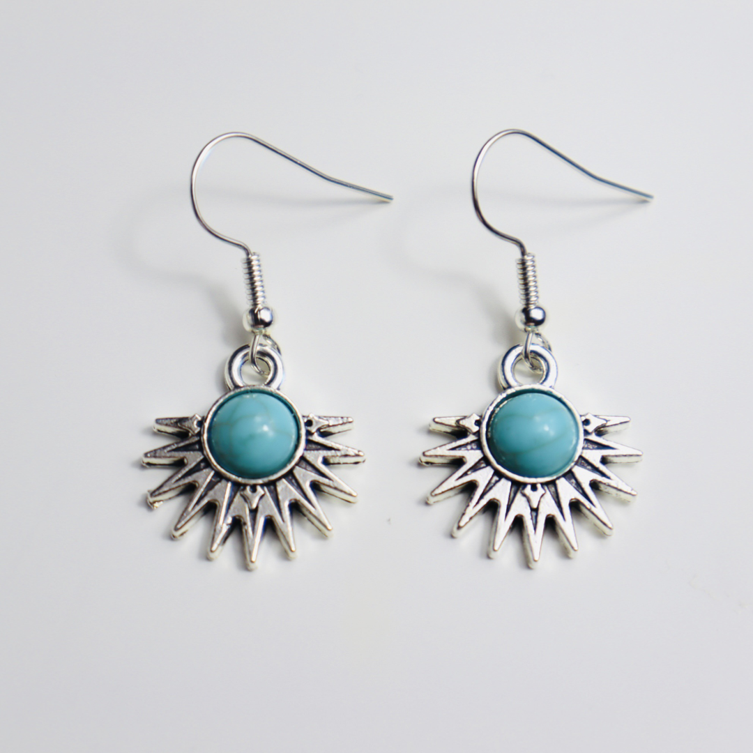 Half Sun Teal Stone Earrings