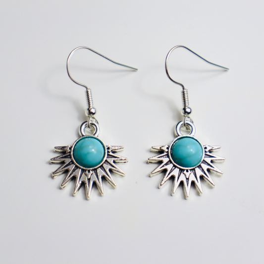 Half Sun Teal Stone Earrings