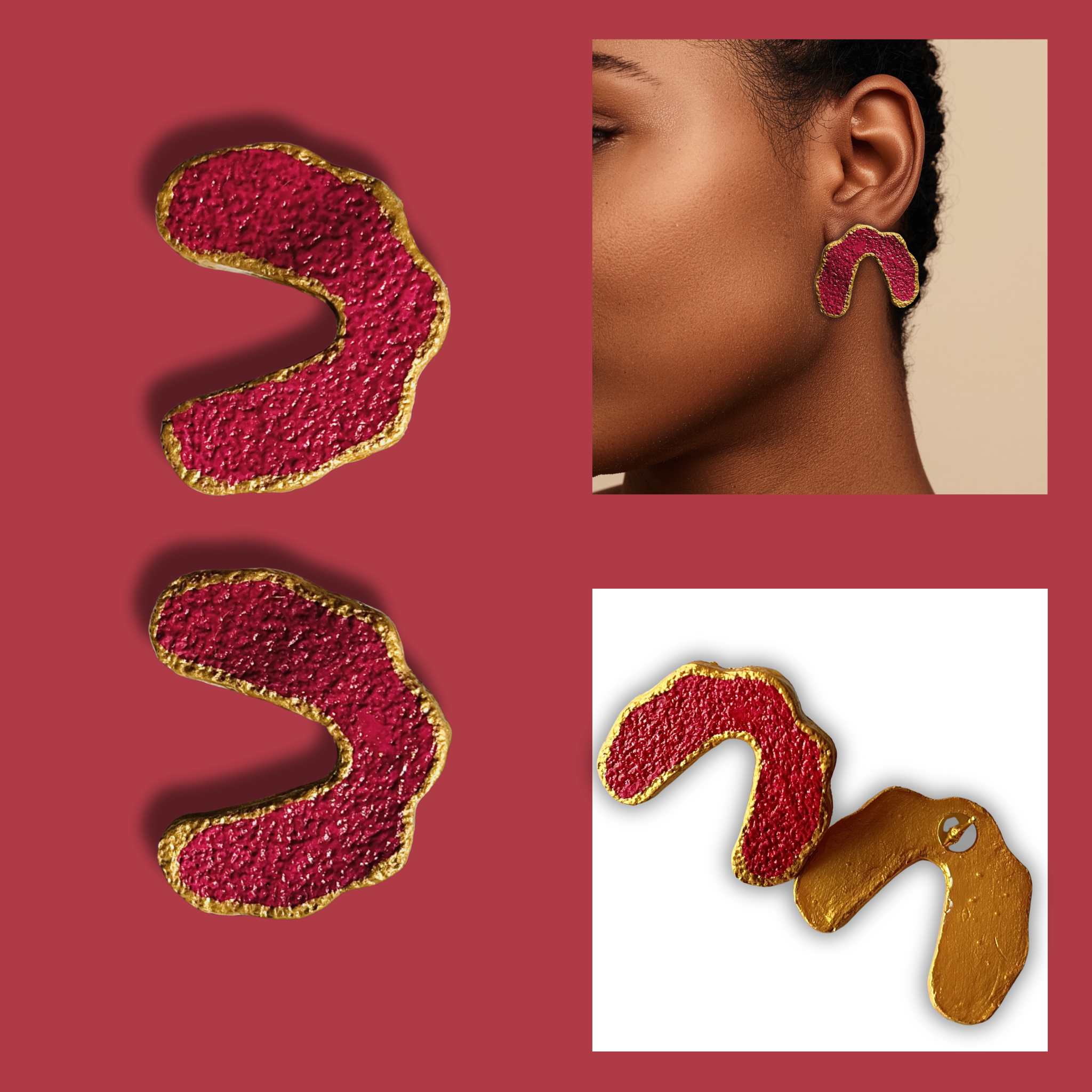 Magenta Sandpaper Textured U Shaped Statement Earrings