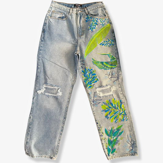 Green & Blue Mocking Bird Jeans