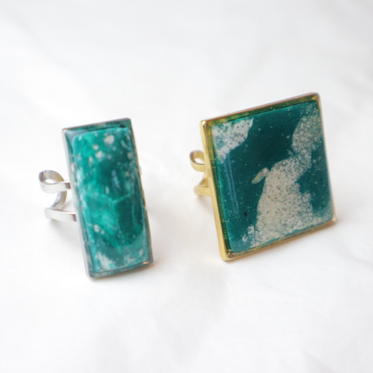 Emerald Green Clay Stone Effect Rings