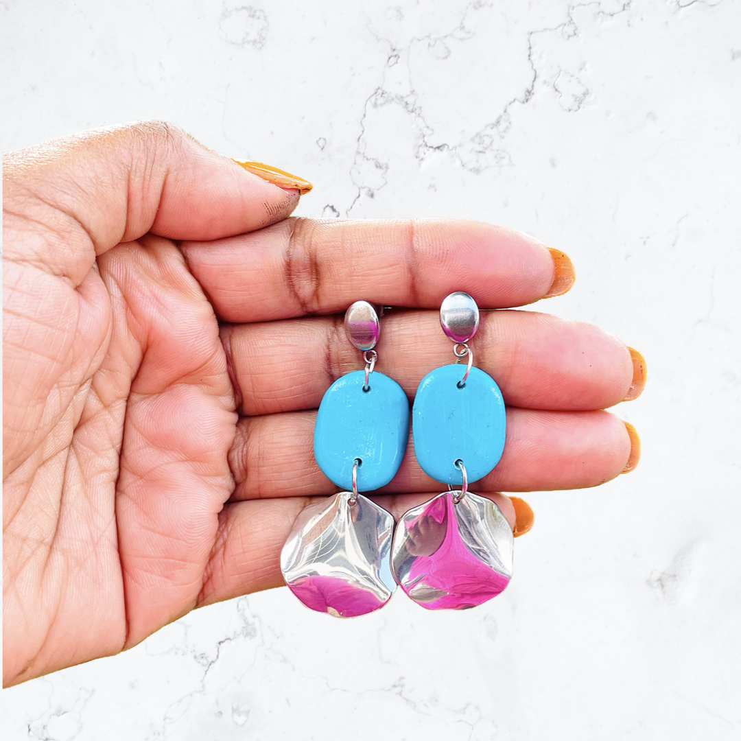 Aqua Drop Clay Earrings