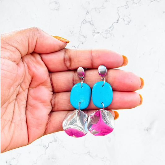 Aqua Drop Clay Earrings