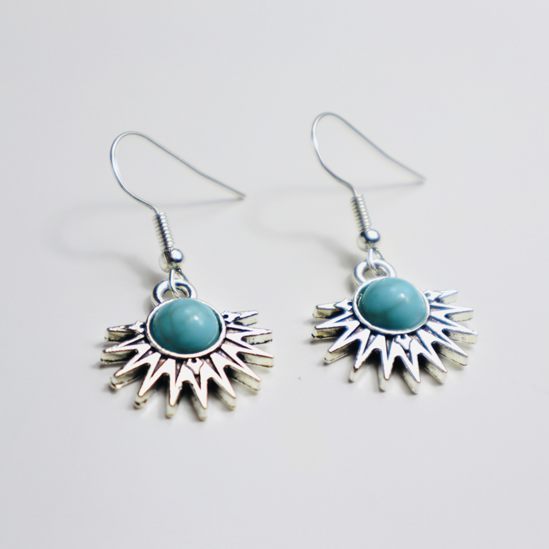 Half Sun Teal Stone Earrings