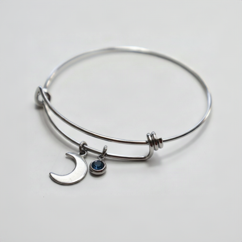 Moon & Blue Stone Charm Bracelet