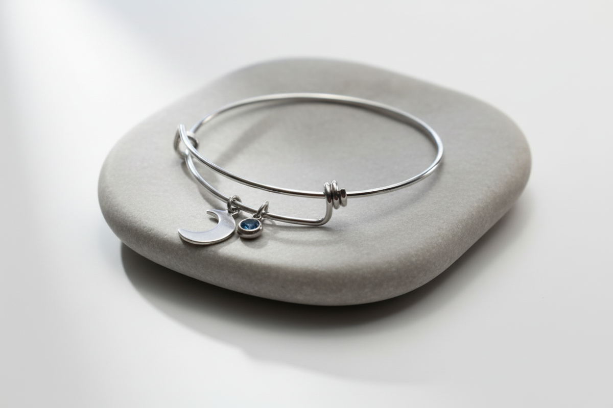 Moon & Blue Stone Charm Bracelet