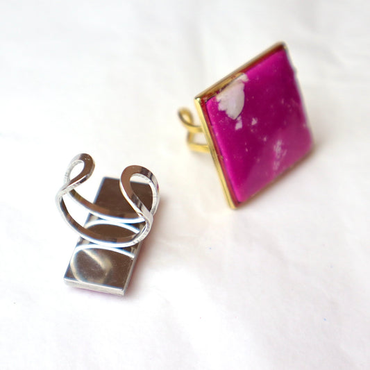 Magenta Clay Stone Effect Rings