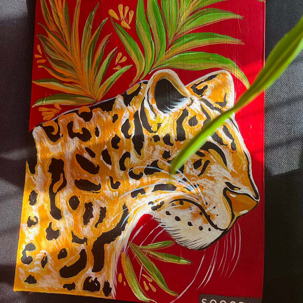 Leopard Maroon Hand Painted Tote Bag