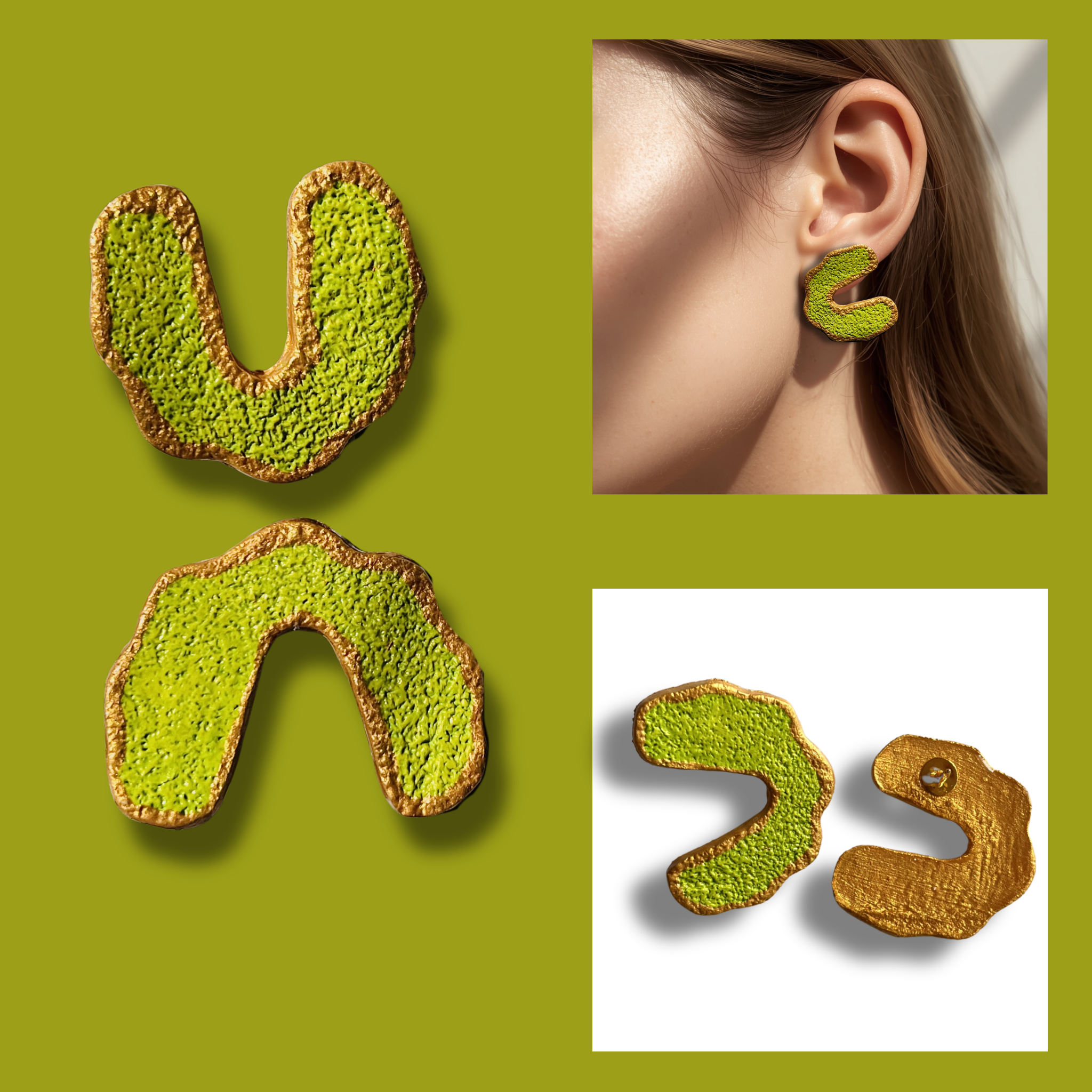 Lime Green Sandpaper Textured U Shaped Statement Earrings
