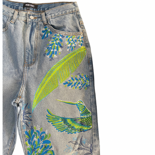 Green & Blue Mocking Bird Jeans