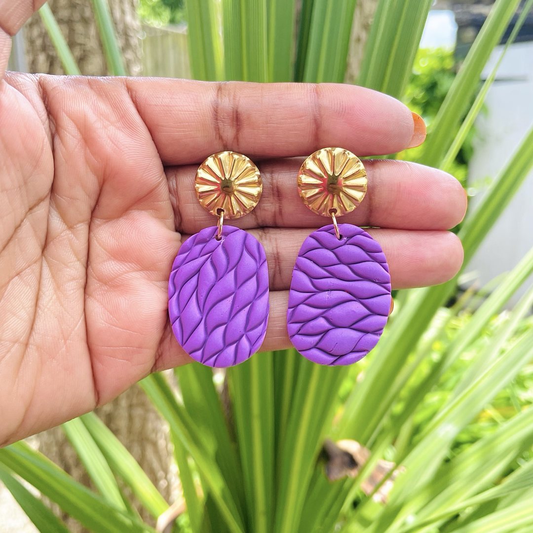 Purple Oval Clay Earrings