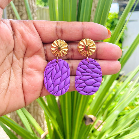 Purple Oval Clay Earrings