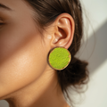 Lime Green Sandpaper Textured Disc Statement Earrings