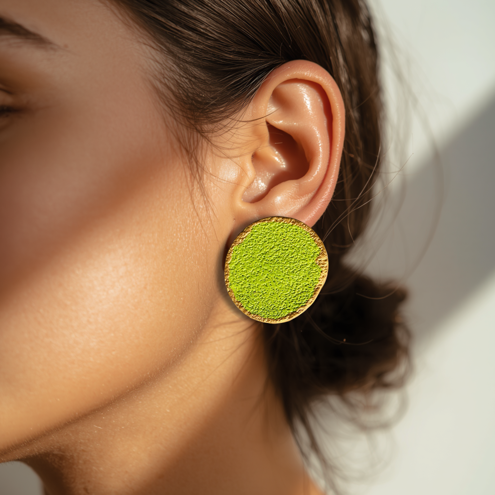 Lime Green Sandpaper Textured Disc Statement Earrings