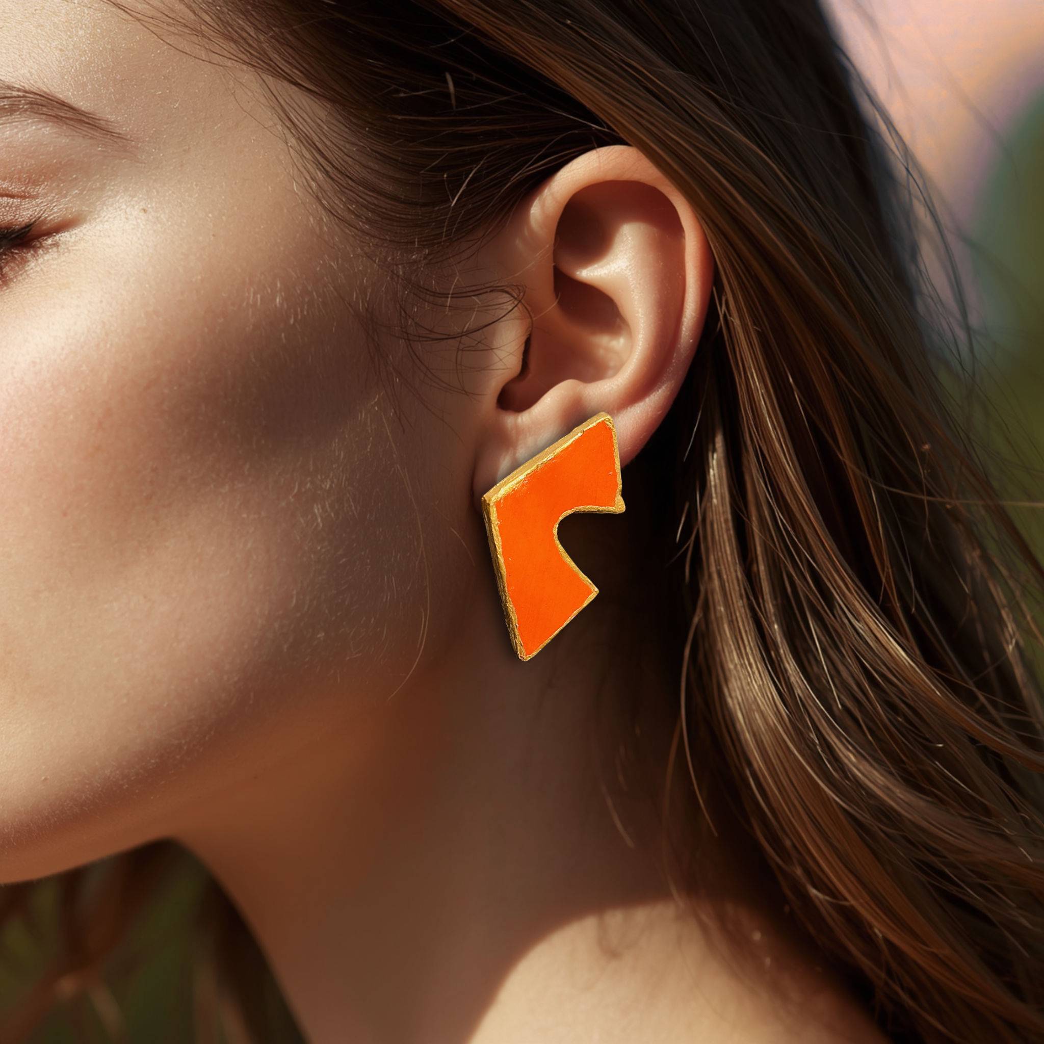 Electric Orange Textured Boomerang Statement Earrings
