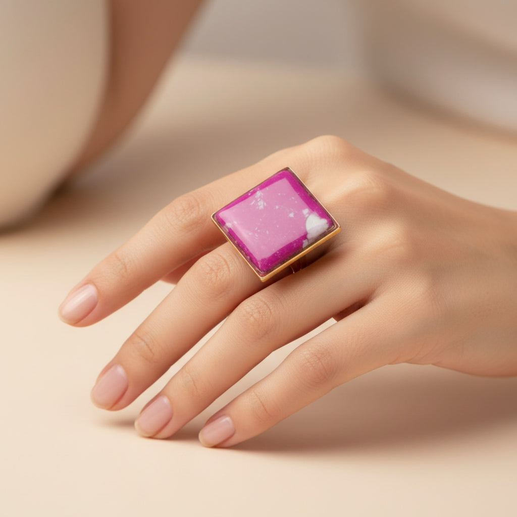 Magenta Clay Stone Effect Rings