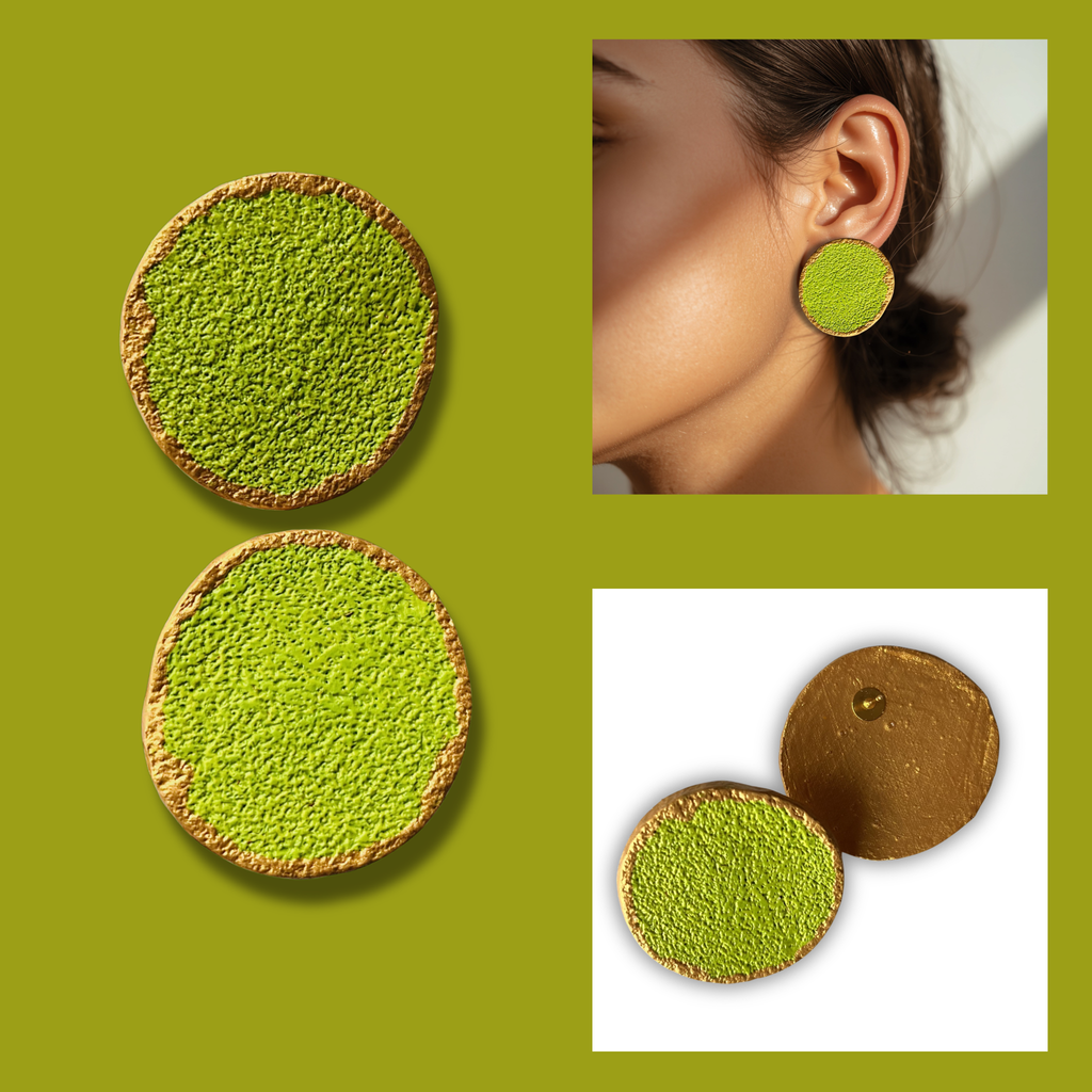 Lime Green Sandpaper Textured Disc Statement Earrings