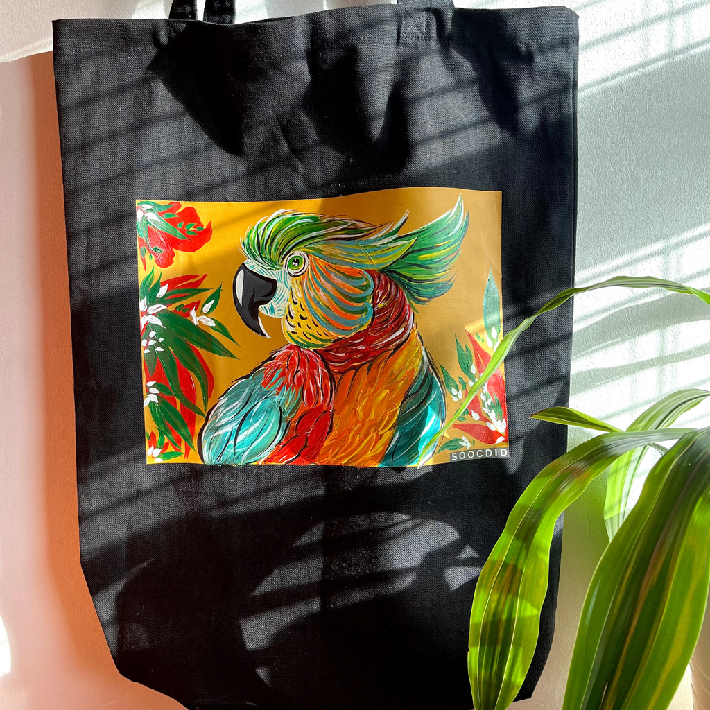 ‘The Colourful Parrot’ Hand Painted Tote Bag
