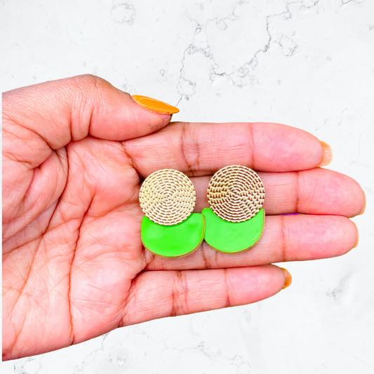 Green Half Moon Full Moon Clay Earrings