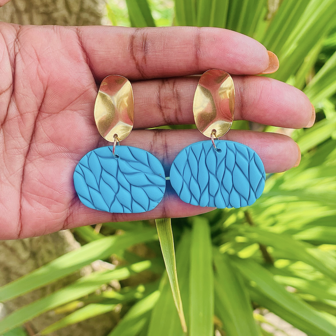 Aqua Gold Shield Clay Earrings