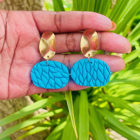 Aqua Gold Shield Clay Earrings