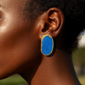 Lapis Blue Sandpaper Textured Oval Statement Earrings