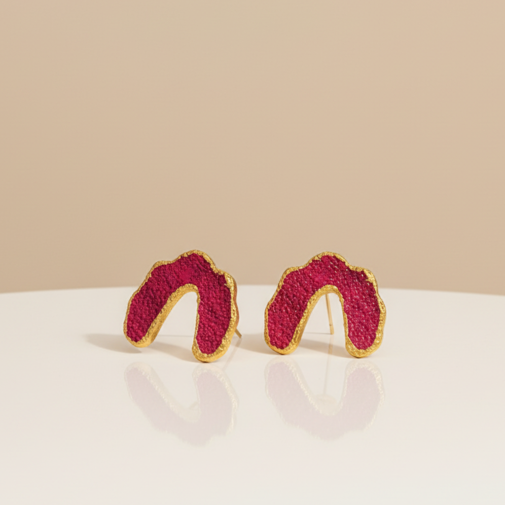Magenta Sandpaper Textured U Shaped Statement Earrings