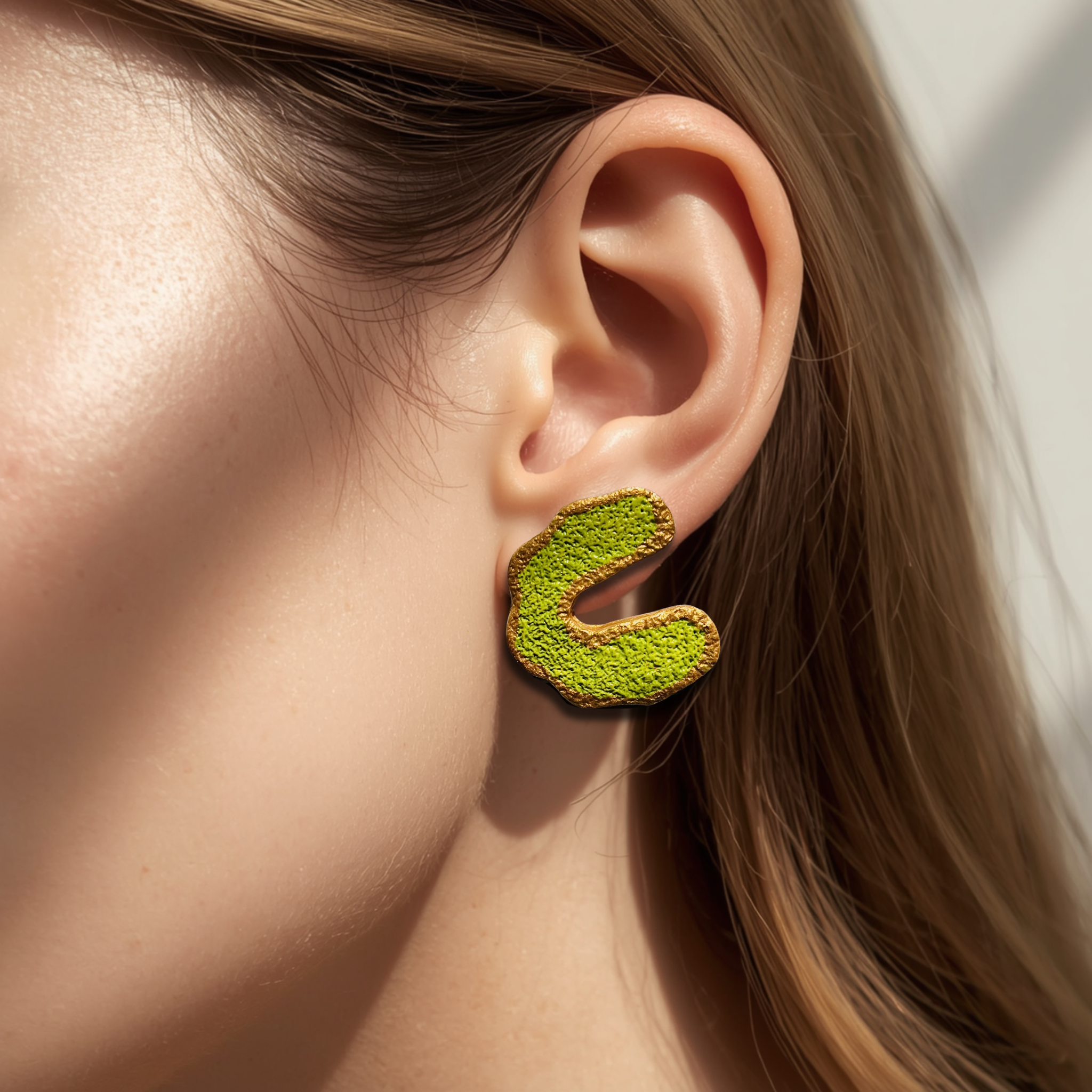 Lime Green Sandpaper Textured U Shaped Statement Earrings