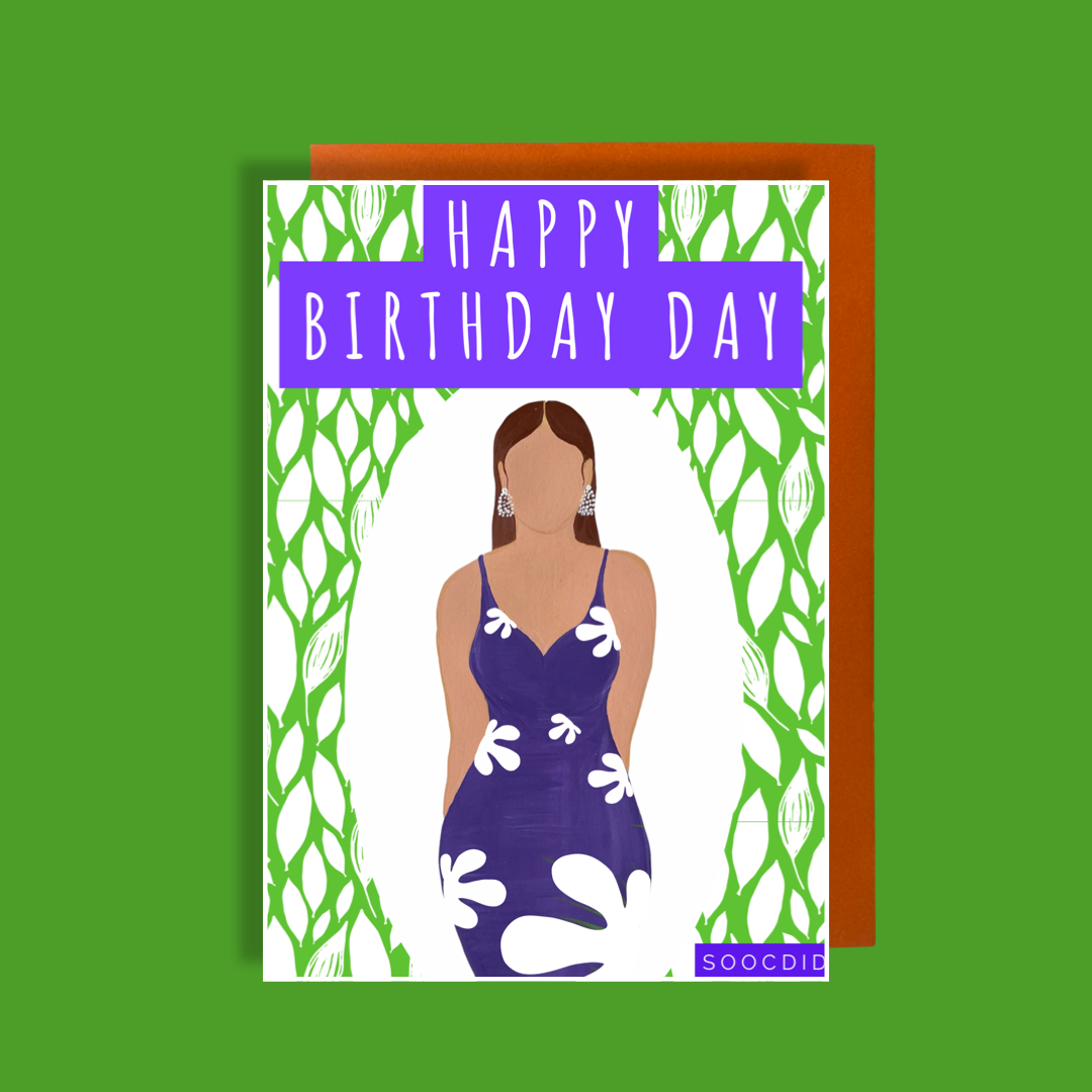 Lady In The Purple Dress Birthday Card